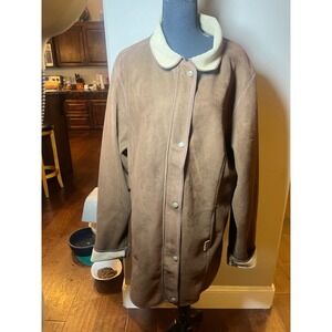 Outback Trading Company LTD Faux Suede Sherpa Lined Button Front Coat